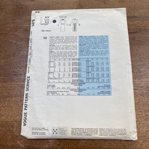 Vintage Vogue Sewing Pattern 1479 American Designer Albert Nipon Dress Size 10 - Picture 5 of 11